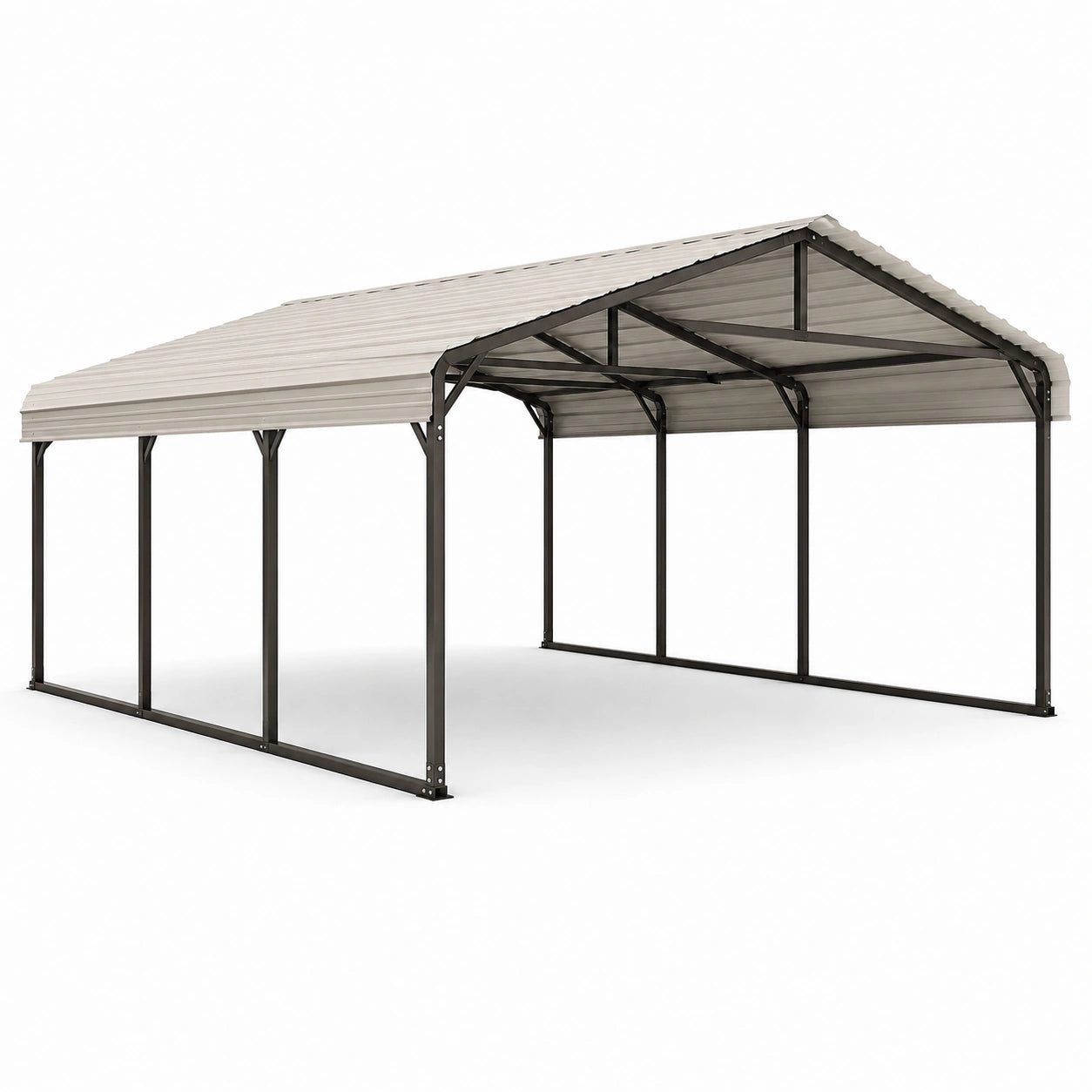 Carport double en acier anthracite et beige avec toit à double pente, 600 × 600 × 300 cm