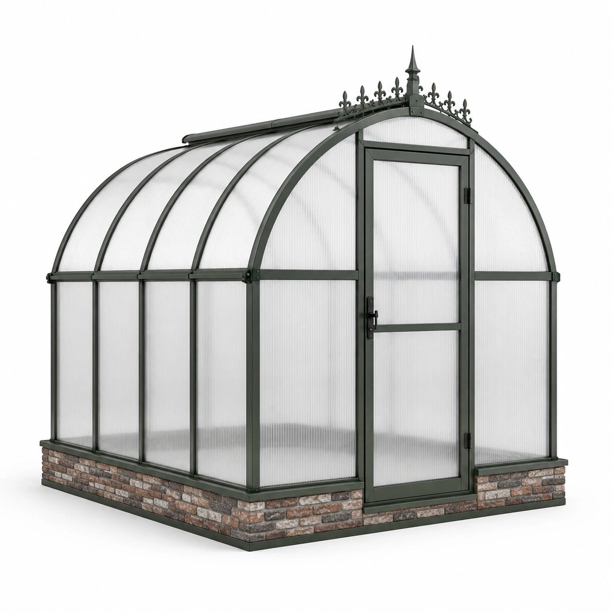 Serre de jardin victorienne 250 x 190 x 240 cm en aluminium vert foncé et polycarbonate transparent avec porte et lucarne