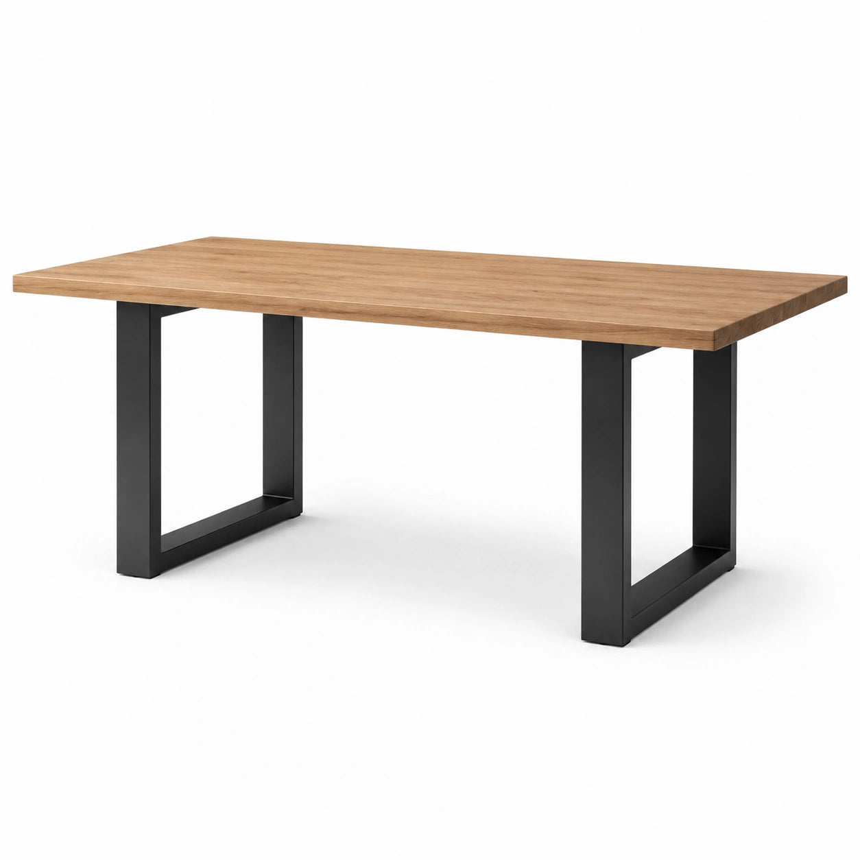 Table à manger rectangulaire en bois marron et métal noir, 180 × 90 × 75 cm