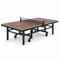 Table de tennis de table pliable sur roulettes 274 × 152,5 × 76 cm, marron, noire et argentée