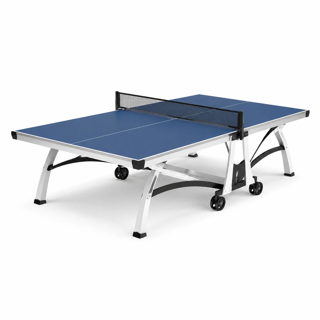 Table de tennis de table pliable bleue avec filet et roulettes, 274 × 152,5 × 76 cm