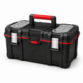 Boîte à outils portable en plastique noir et rouge, 55 × 28 × 30 cm, avec deux organiseurs transparents