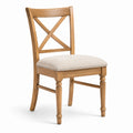Chaise en bois brun avec assise rembourrée beige et dossier à croisillons, 48 × 54 × 94 cm