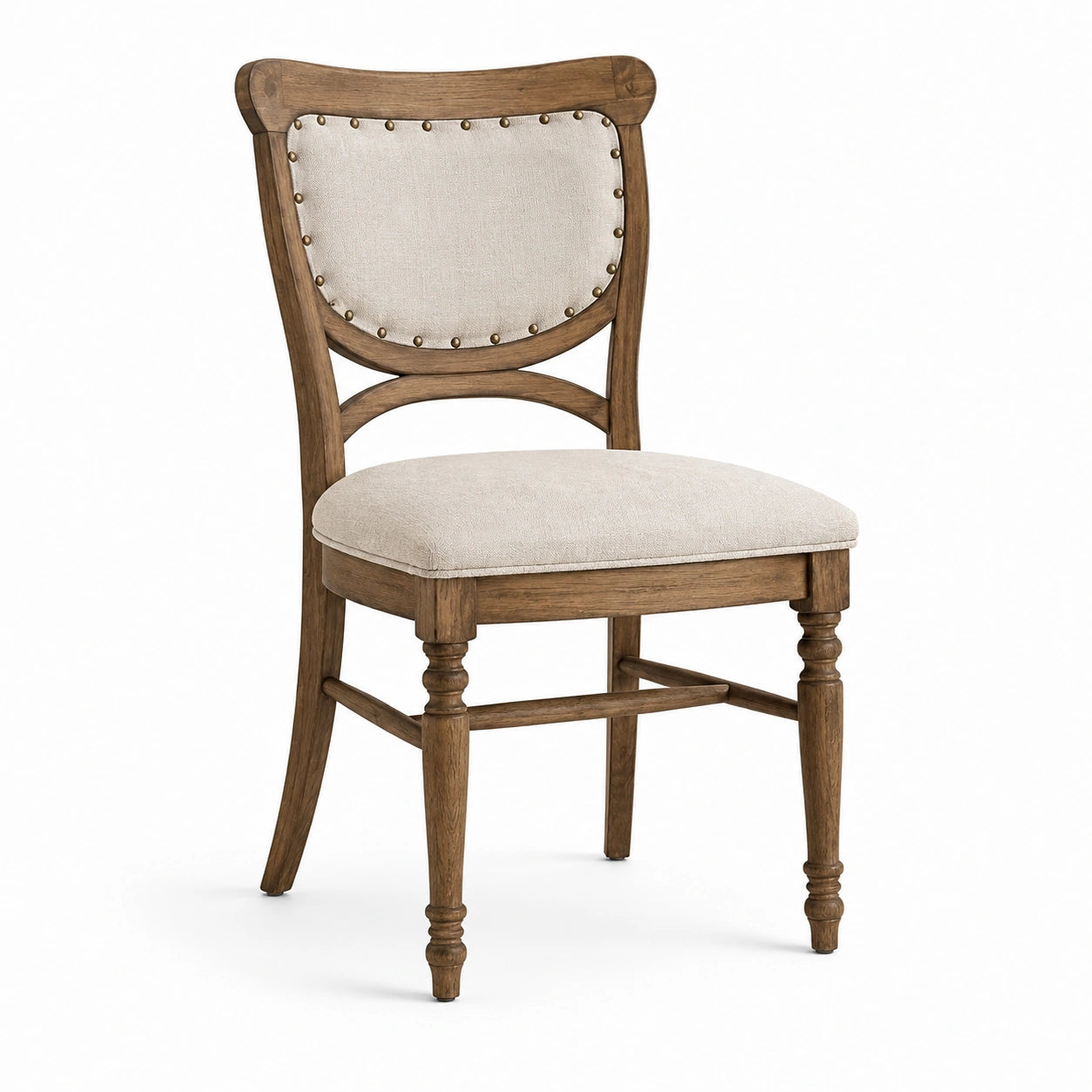 Chaise rembourrée classique en bois marron et tissu beige, 50 × 56 × 97 cm