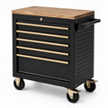Servante d’atelier mobile en acier noir avec plateau effet bois, 6 tiroirs et 4 roulettes, 76 × 46 × 90 cm