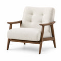 Fauteuil scandinave en bouclette écrue et bois marron avec accoudoirs, 76 × 82 × 84 cm