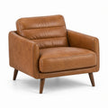 Fauteuil rétro 1 place 105 × 90 × 88 cm, aspect cuir marron cognac avec pieds en bois