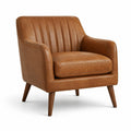 Fauteuil rétro une place 82 × 80 × 84 cm, aspect cuir marron cognac avec pieds en bois brun