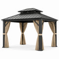 Pavillon de jardin 400 × 300 × 300 cm en aluminium anthracite avec toit rigide et rideaux beiges