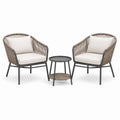 Salon de jardin 3 pièces taupe, beige et anthracite – 2 fauteuils 71 × 75 × 82 cm et table ronde Ø 45 × 48 cm